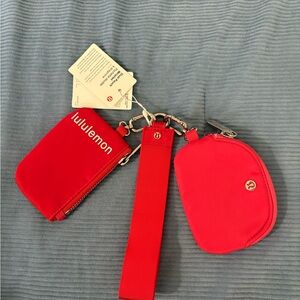 lululemon Red Zip Pouch and Keychain Strap Set